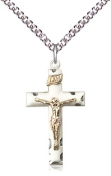 [2624GF/SS/24SS] Two-Tone GF/SS Crucifix Pendant on a 24 inch Sterling Silver Heavy Curb chain