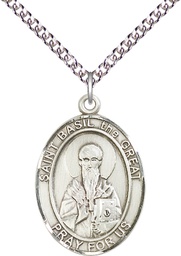 [7275SS/24SS] Sterling Silver Saint Basil the Great Pendant on a 24 inch Sterling Silver Heavy Curb chain