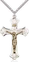 [2642GF/SS/24SS] Two-Tone GF/SS Crucifix Pendant on a 24 inch Sterling Silver Heavy Curb chain