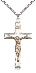 [2644GF/SS/24SS] Two-Tone GF/SS Crucifix Pendant on a 24 inch Sterling Silver Heavy Curb chain