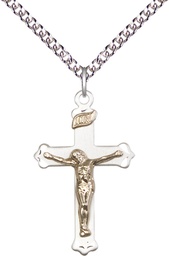 [2651GF/SS/24SS] Two-Tone GF/SS Crucifix Pendant on a 24 inch Sterling Silver Heavy Curb chain