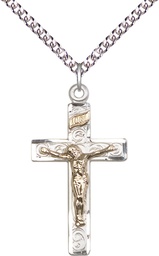 [2652GF/SS/24SS] Two-Tone GF/SS Crucifix Pendant on a 24 inch Sterling Silver Heavy Curb chain