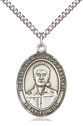 [7278SS/24SS] Sterling Silver Blessed Pier Giorgio Frassati Pendant on a 24 inch Sterling Silver Heavy Curb chain