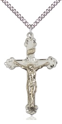 [2656GF/SS/24SS] Two-Tone GF/SS Crucifix Pendant on a 24 inch Sterling Silver Heavy Curb chain