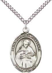 [7279SS/24SS] Sterling Silver Saint Gabriel Possenti Pendant on a 24 inch Sterling Silver Heavy Curb chain