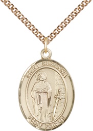 [7280GF/24GF] 14kt Gold Filled Saint Susanna Pendant on a 24 inch Gold Filled Heavy Curb chain