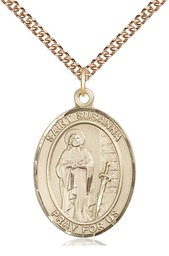 [7280GF/24GF] 14kt Gold Filled Saint Susanna Pendant on a 24 inch Gold Filled Heavy Curb chain
