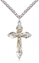 [2665GF/SS/24SS] Two-Tone GF/SS Crucifix Pendant on a 24 inch Sterling Silver Heavy Curb chain