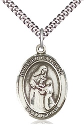 [7281SS/24S] Sterling Silver Blessed Caroline Gerhardinger Pendant on a 24 inch Light Rhodium Heavy Curb chain