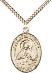 [7282GF/24GF] 14kt Gold Filled Saint John Vianney Pendant on a 24 inch Gold Filled Heavy Curb chain