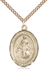 [7283GF/24GF] 14kt Gold Filled Blessed Karolina Kozkowna Pendant on a 24 inch Gold Filled Heavy Curb chain