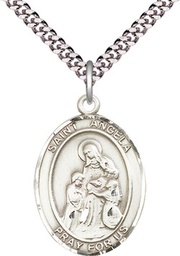 [7284SS/24SS] Sterling Silver Saint Angela Merici Pendant on a 24 inch Sterling Silver Heavy Curb chain