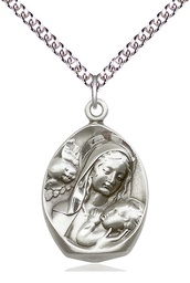 [3001SS/24SS] Sterling Silver Madonna &amp; Child Pendant on a 24 inch Sterling Silver Heavy Curb chain