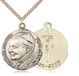 [3003GF/24GF] 14kt Gold Filled Saint John Paul II Pendant on a 24 inch Gold Filled Heavy Curb chain