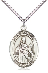 [7285SS/24SS] Sterling Silver Saint Walter of Pontnoise Pendant on a 24 inch Sterling Silver Heavy Curb chain