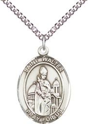 [7285SS/24SS] Sterling Silver Saint Walter of Pontnoise Pendant on a 24 inch Sterling Silver Heavy Curb chain