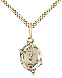 [3019GF/18G] 14kt Gold Filled Communion Pendant on a 18 inch Gold Plate Light Curb chain