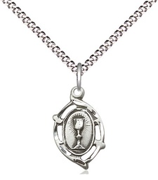 [3019SS/18S] Sterling Silver Communion Pendant on a 18 inch Light Rhodium Light Curb chain