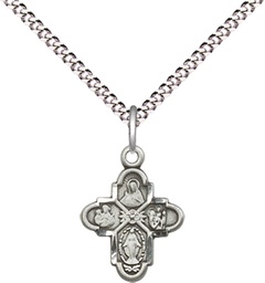 [3143SS/18S] Sterling Silver 4-Way Pendant on a 18 inch Light Rhodium Light Curb chain