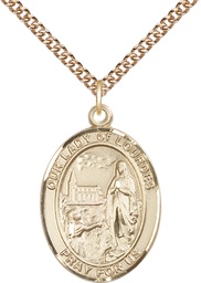 [7288GF/24GF] 14kt Gold Filled Our Lady of Lourdes Pendant on a 24 inch Gold Filled Heavy Curb chain
