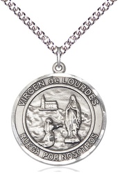 [7288RDSPSS/24SS] Sterling Silver Virgen de Lourdes Pendant on a 24 inch Sterling Silver Heavy Curb chain