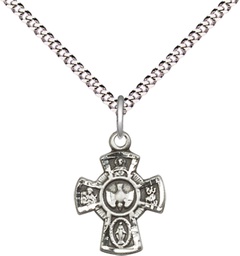 [3145SS/18S] Sterling Silver 5-Way Pendant on a 18 inch Light Rhodium Light Curb chain
