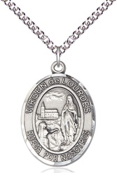 [7288SPSS/24SS] Sterling Silver Virgen de Lourdes Pendant on a 24 inch Sterling Silver Heavy Curb chain