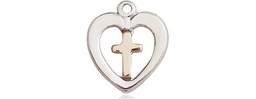 [3147GF/SSY] Two-Tone GF/SS Heart Cross Medal - With Box