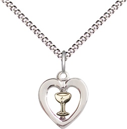 [3148GF/SS/18S] Two-Tone GF/SS Heart / Chalice Pendant on a 18 inch Light Rhodium Light Curb chain