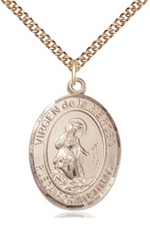 [7289SPGF/24GF] 14kt Gold Filled Virgen de la Merced Pendant on a 24 inch Gold Filled Heavy Curb chain