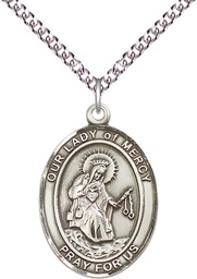 [7289SS/24SS] Sterling Silver Our Lady of Mercy Pendant on a 24 inch Sterling Silver Heavy Curb chain