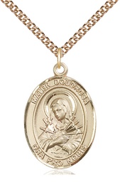 [7290GF/24GF] 14kt Gold Filled Mater Dolorosa Pendant on a 24 inch Gold Filled Heavy Curb chain