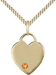 [3200GF-STN11/18G] 14kt Gold Filled Heart Pendant with a 3mm Topaz Swarovski stone on a 18 inch Gold Plate Light Curb chain