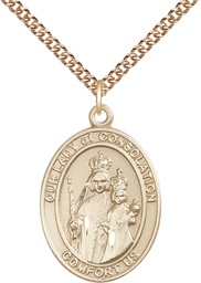 [7292GF/24GF] 14kt Gold Filled Our Lady of Consolation Pendant on a 24 inch Gold Filled Heavy Curb chain