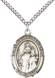 [7292SS/24SS] Sterling Silver Our Lady of Consolation Pendant on a 24 inch Sterling Silver Heavy Curb chain