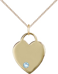 [3200GF-STN3/18GF] 14kt Gold Filled Heart Pendant with a 3mm Aqua Swarovski stone on a 18 inch Gold Filled Light Curb chain
