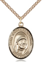 [7295GF/24GF] 14kt Gold Filled Saint Teresa of Calcutta Pendant on a 24 inch Gold Filled Heavy Curb chain
