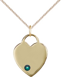[3200GF-STN5/18GF] 14kt Gold Filled Heart Pendant with a 3mm Emerald Swarovski stone on a 18 inch Gold Filled Light Curb chain