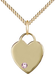 [3200GF-STN6/18G] 14kt Gold Filled Heart Pendant with a 3mm Light Amethyst Swarovski stone on a 18 inch Gold Plate Light Curb chain