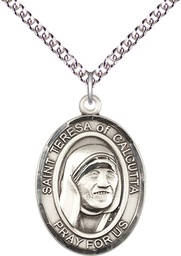 [7295SS/24SS] Sterling Silver Saint Teresa of Calcutta Pendant on a 24 inch Sterling Silver Heavy Curb chain
