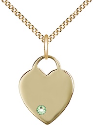 [3200GF-STN8/18G] 14kt Gold Filled Heart Pendant with a 3mm Peridot Swarovski stone on a 18 inch Gold Plate Light Curb chain