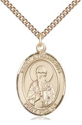 [7296GF/24GF] 14kt Gold Filled Saint Athanasius Pendant on a 24 inch Gold Filled Heavy Curb chain