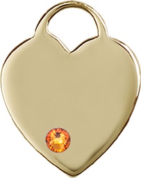 [3200KT-STN11] 14kt Gold Heart Medal with a 3mm Topaz Swarovski stone