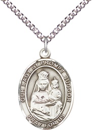 [7299SS/24SS] Sterling Silver Our Lady of Prompt Succor Pendant on a 24 inch Sterling Silver Heavy Curb chain