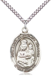 [7299SS/24SS] Sterling Silver Our Lady of Prompt Succor Pendant on a 24 inch Sterling Silver Heavy Curb chain