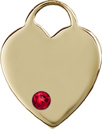 [3200KT-STN7] 14kt Gold Heart Medal with a 3mm Ruby Swarovski stone