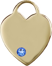 [3200KT-STN9] 14kt Gold Heart Medal with a 3mm Sapphire Swarovski stone