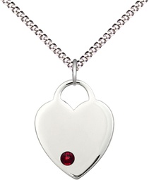 [3200SS-STN1/18S] Sterling Silver Heart Pendant with a 3mm Garnet Swarovski stone on a 18 inch Light Rhodium Light Curb chain