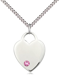 [3200SS-STN10/18S] Sterling Silver Heart Pendant with a 3mm Rose Swarovski stone on a 18 inch Light Rhodium Light Curb chain