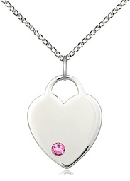 [3200SS-STN10/18SS] Sterling Silver Heart Pendant with a 3mm Rose Swarovski stone on a 18 inch Sterling Silver Light Curb chain